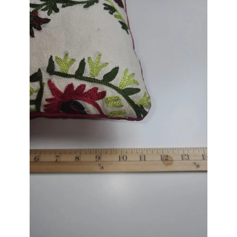 Bohemian Pillow Vibrant Floral Lumbar Embroidered Decor Feather removable case